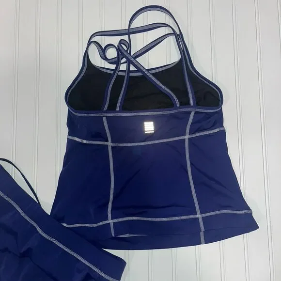 Lands End Women’s Tankini Set 8 Navy Blue Cross Back Modest Preppy Athletic - Picture 3 of 13